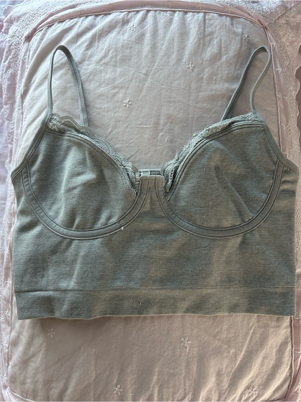 Aerie Lace-Trim Longline Bralette in Light Gray